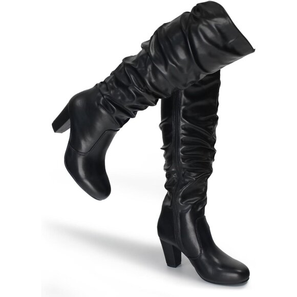 Women's Black Knee High Boots Side Zip closure Chunky Heels Fall Winter Booties - Picture 1 of 5